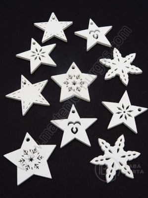Коледни фигурки микс 26.5~30x30~31x2.5мм дървени бели 1пак 10бр 182227
