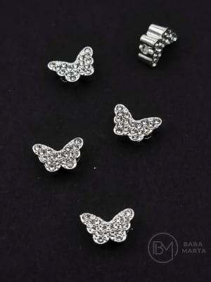 Метално мънисто пеперуда с кристал 10x8х4мм отвор 2мм 5 броя 304353 