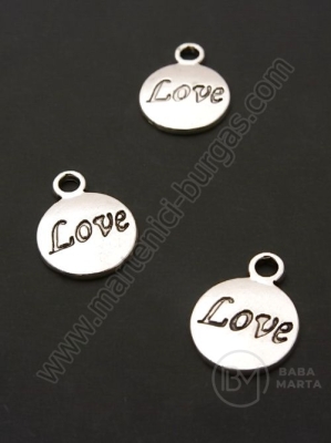 Метална висулка Love 16х12мм цвят сребро 1пак 20бр 306313