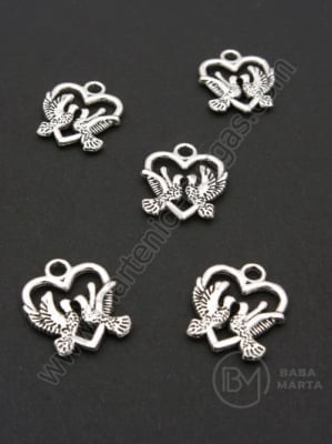 Метална висулка гълъби 18х16мм цвят сребро 1пак 10бр 306084