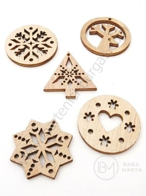 Коледни фигурки микс 29~30x27~30x2.1мм дървени 1пак 10бр 182137