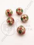 Мънисто метал 10мм розово рисувано Cloisonne 5бр 309254