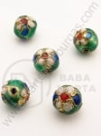 Мънисто метал 10мм зелено рисувано Cloisonne 5бр 309255