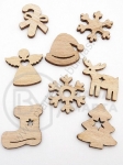 Коледни фигурки микс 20~25x20~25x2~2.5мм дървени 1пак 10бр 182315