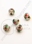 Мънисто метал 8мм бяло рисувано Cloisonne 5бр 309249
